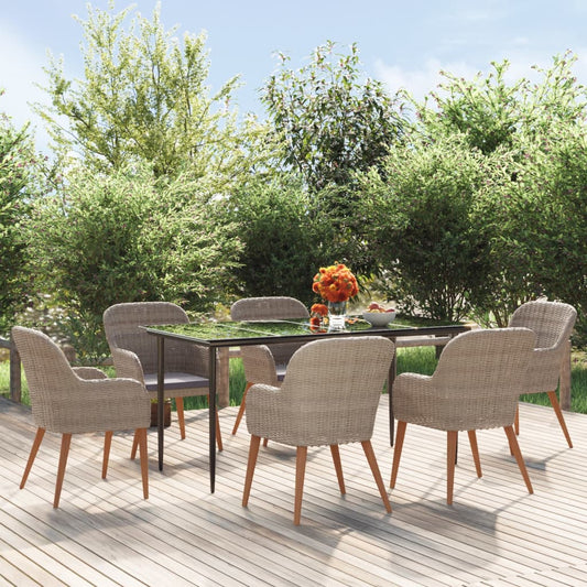 7-tlg. Garten-Essgruppe mit Kissen Braun