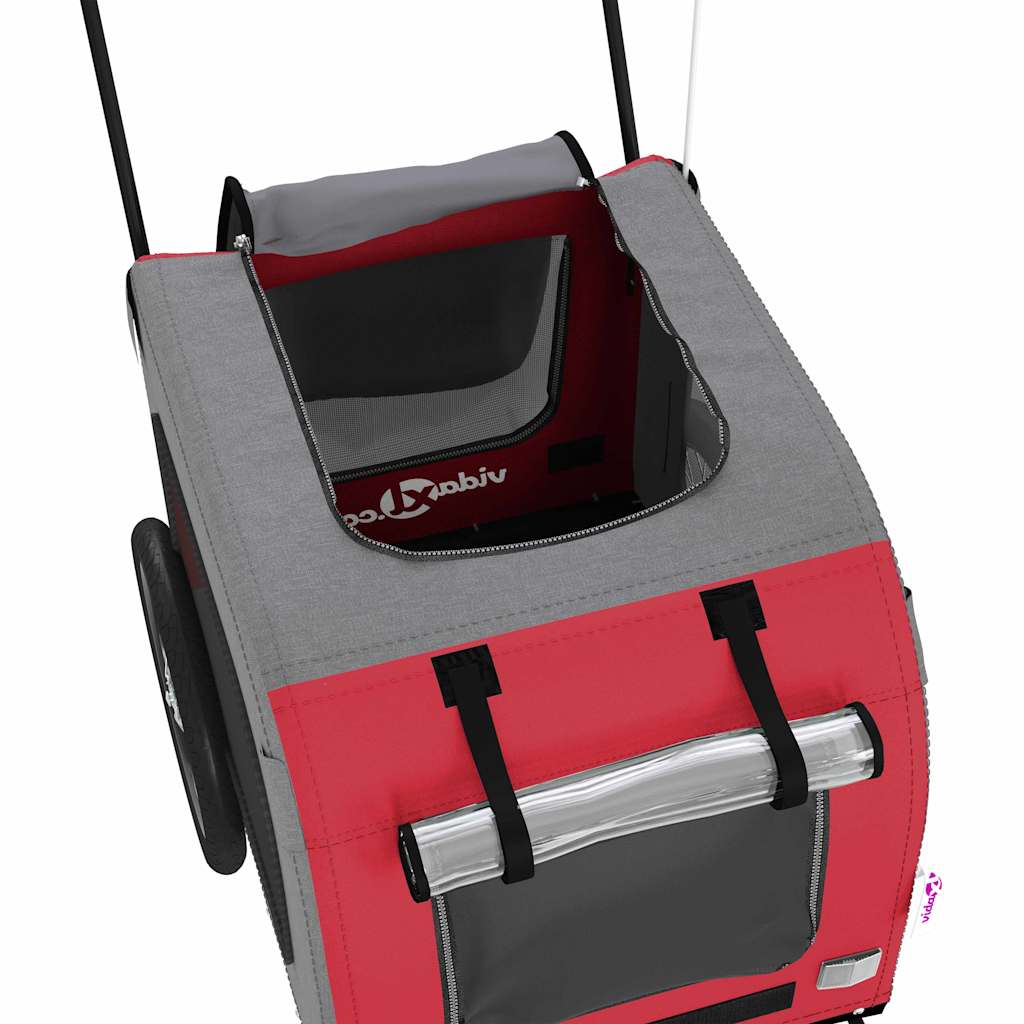 Fahrradanhänger für Haustiere Rot und Grau 124.5 x 63.5 x 53 cm