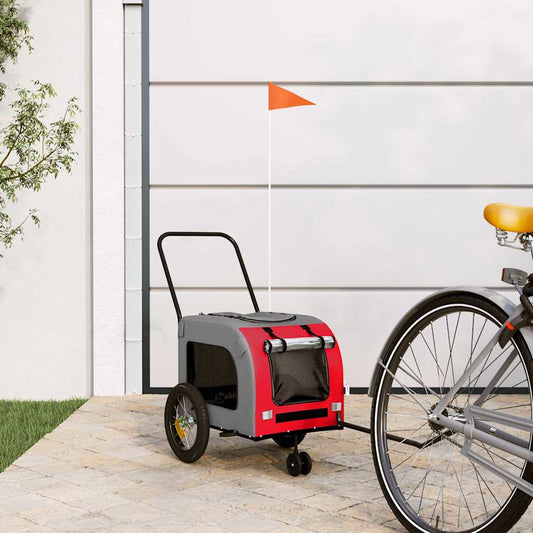 Fahrradanhänger für Haustiere Rot und Grau 124.5 x 63.5 x 53 cm