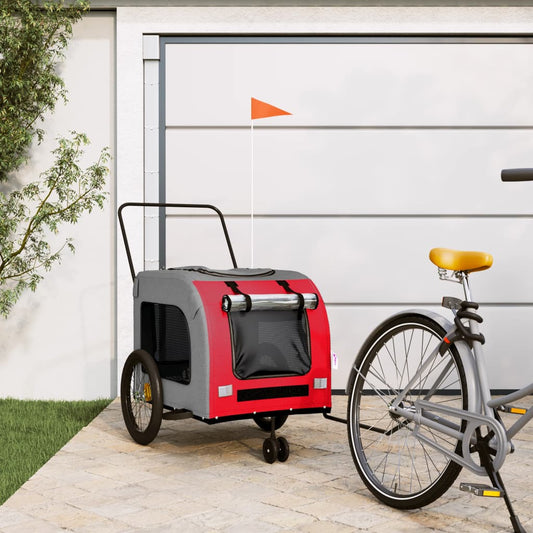 Cykeltrailer Hunde Rød og Grå Oxford Stof og Jern