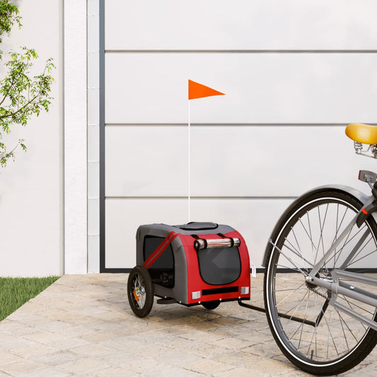 Cykeltrailer Hunde Rød og Grå Oxford Stof og Jern