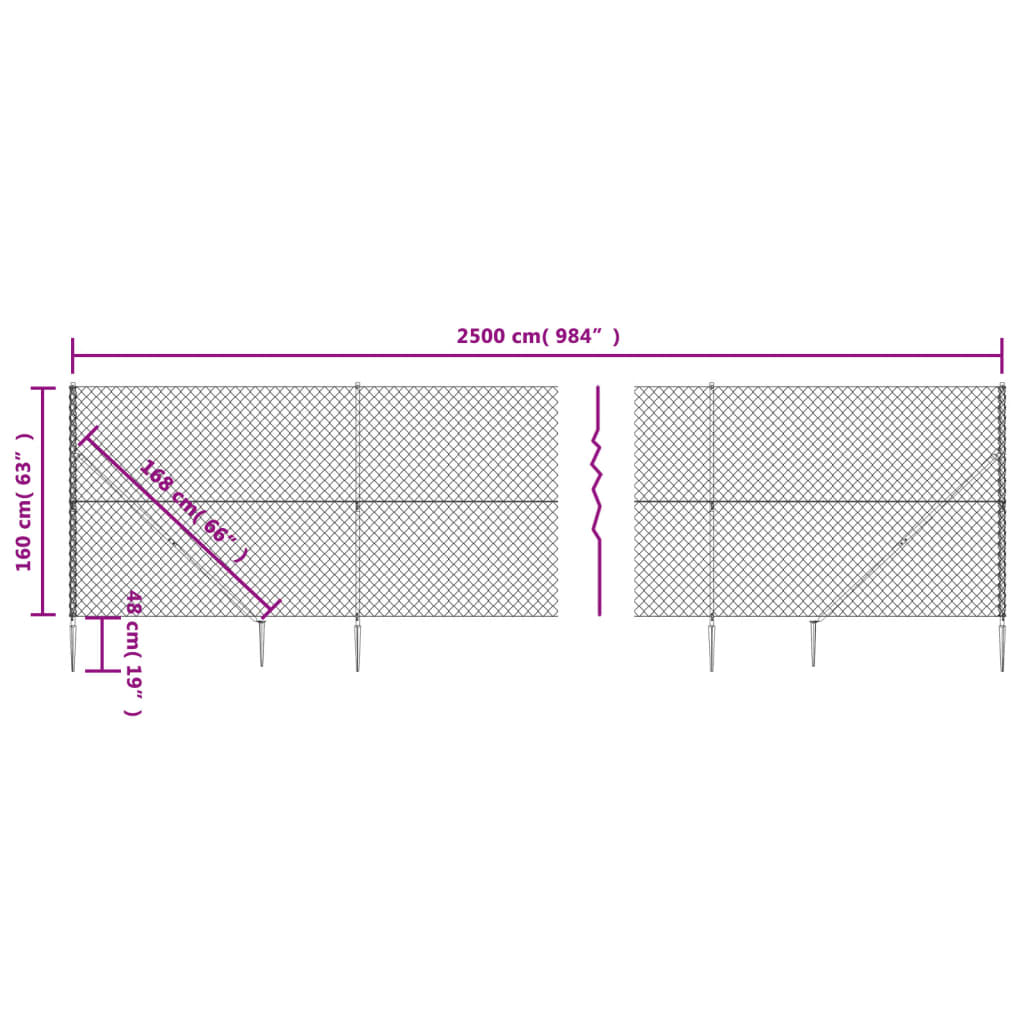 Maschendrahtzaun mit Bodenhülsen Anthrazit 1,6x25 m