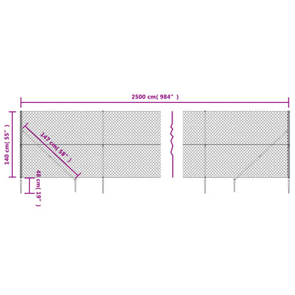Maschendrahtzaun mit Bodenhülsen Silbern 1,4x25 m