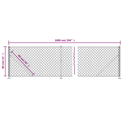 Maschendrahtzaun mit Bodenflansch Silbern 0,8x10 m