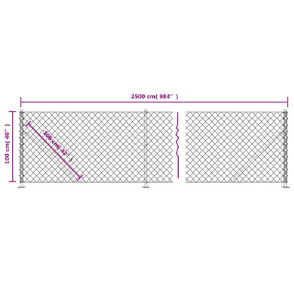 Maschendrahtzaun mit Bodenflansch Silbern 1x25 m
