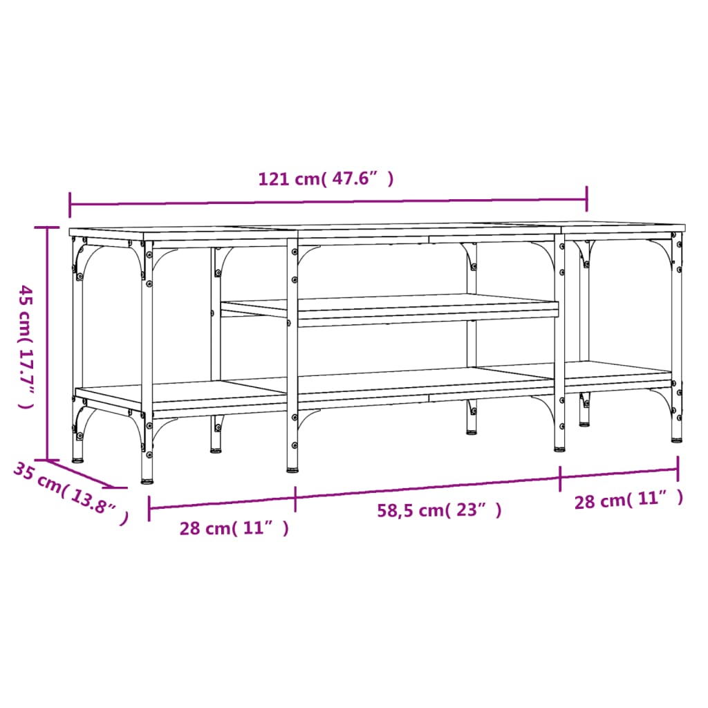 TV-skab Sort 121x35x45 cm Træ Materiale &amp; Jern