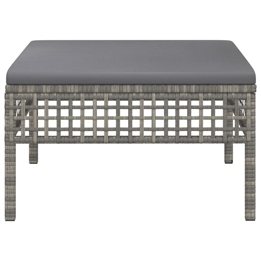 Gartenhocker mit Kissen Grau Poly Rattan