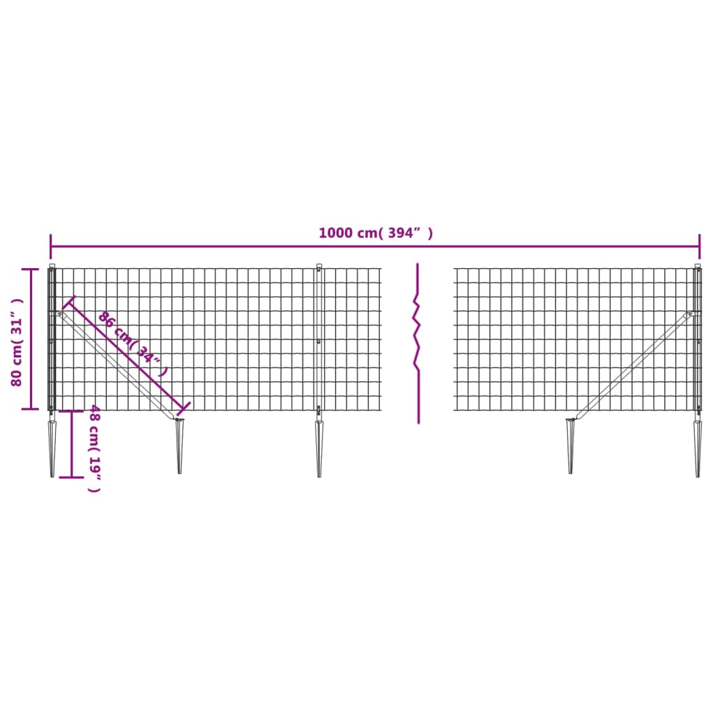 Maschendrahtzaun mit Bodenhülsen Grün 0,8x10 m