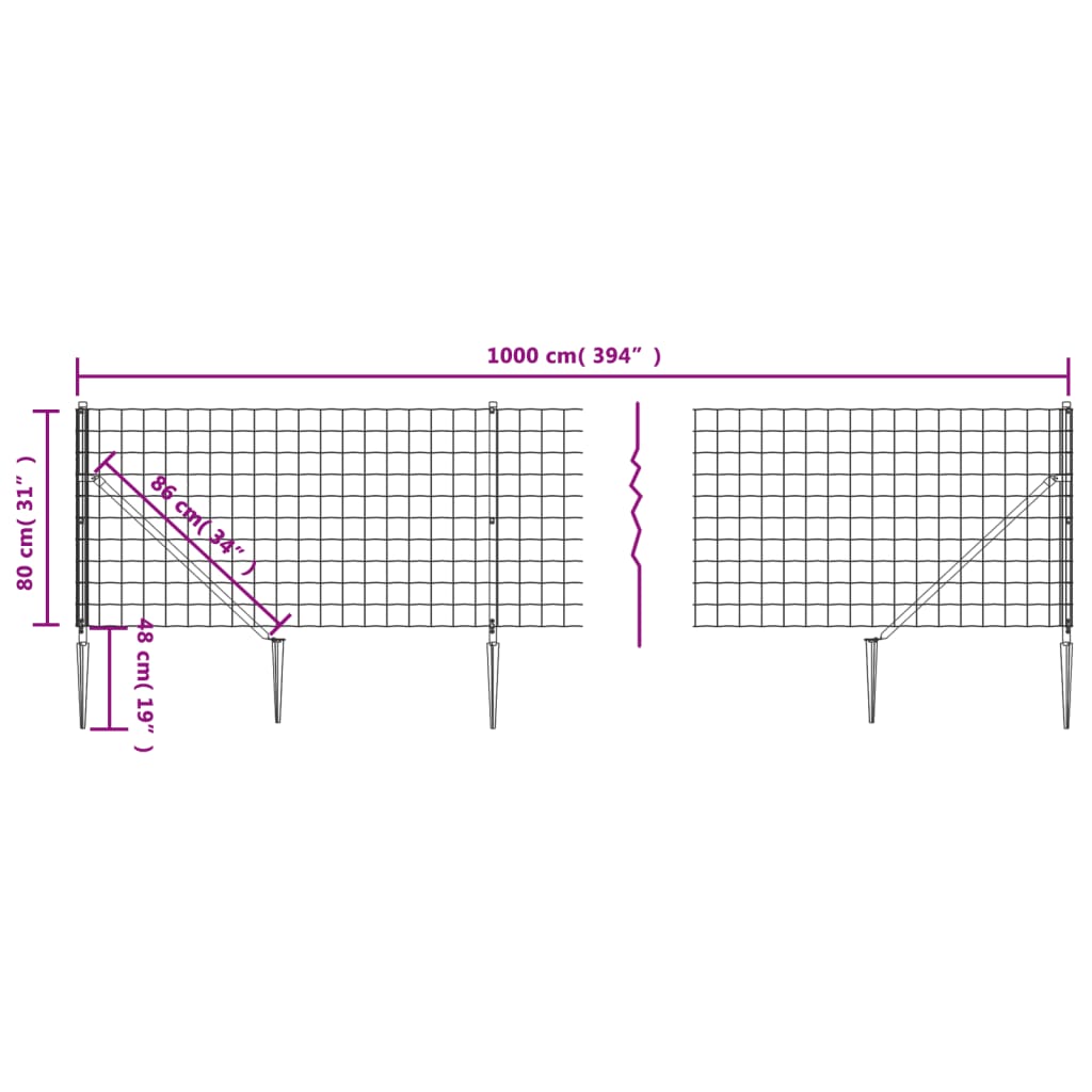 Maschendrahtzaun mit Bodenhülsen Grün 0,8x10 m