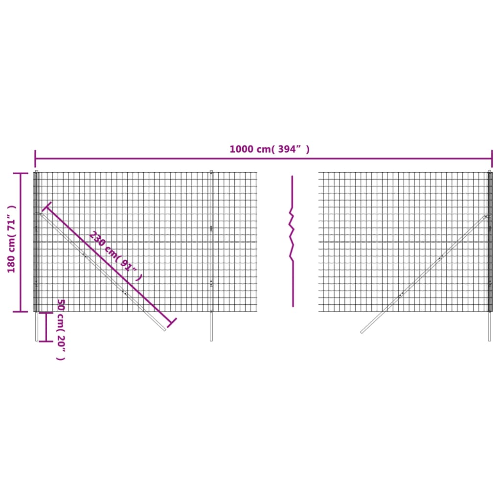 Trådnet Hegn Antracit 1,8x10 m Galvaniseret stål
