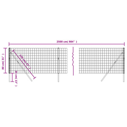 Trådnet Hegn Antracit 0,8x25 m Galvaniseret stål