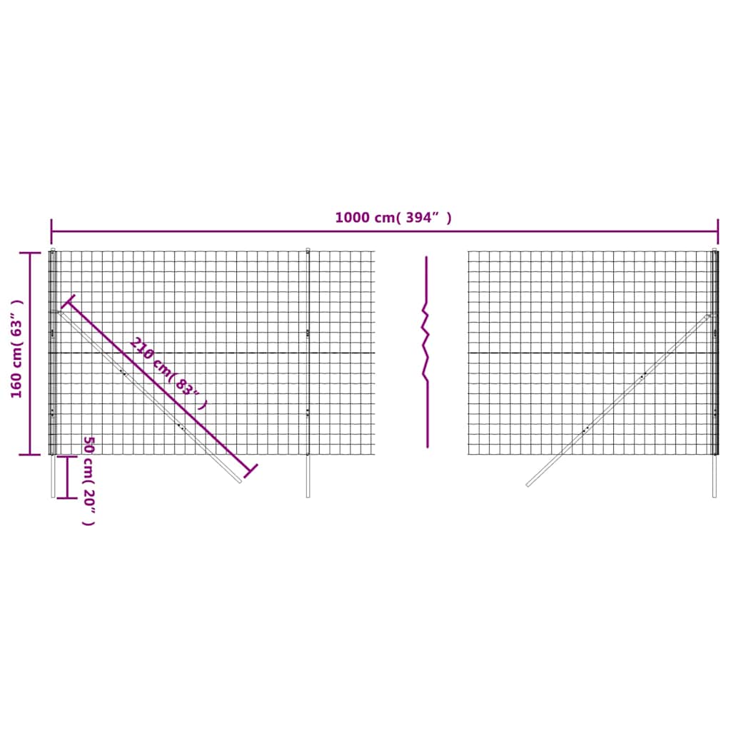 Maschendrahtzaun Anthrazit 1,6x10 m Verzinkter Stahl
