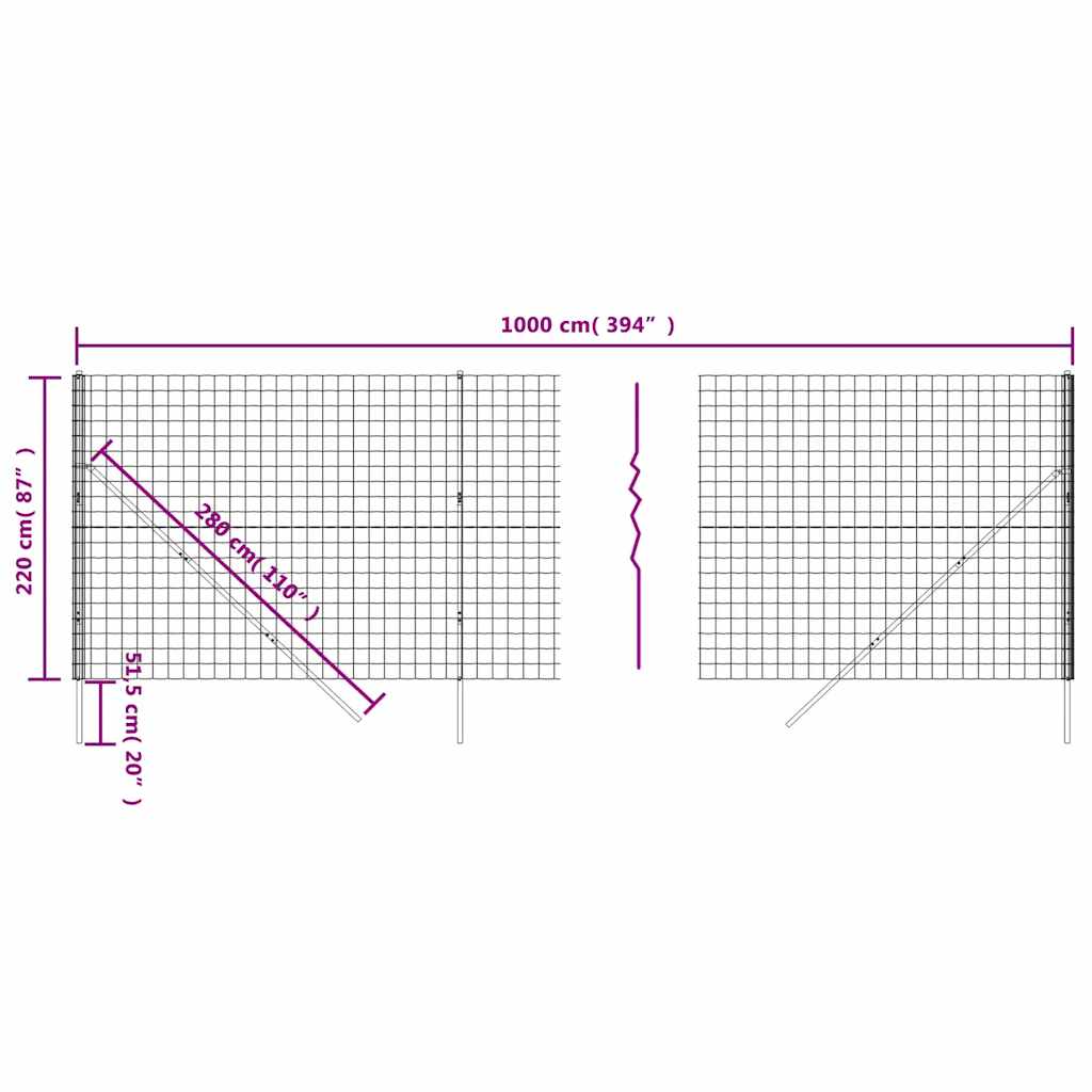 Maschendrahtzaun Anthrazit 2,2x10 m Verzinkter Stahl