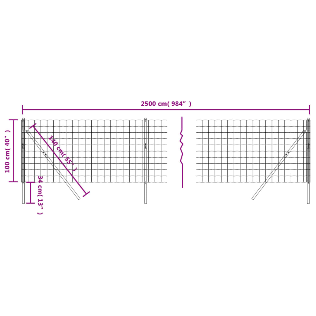 Maschendrahtzaun Anthrazit 1x25 m Verzinkter Stahl