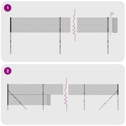 Maschendrahtzaun Anthrazit 2x25 m Verzinkter Stahl
