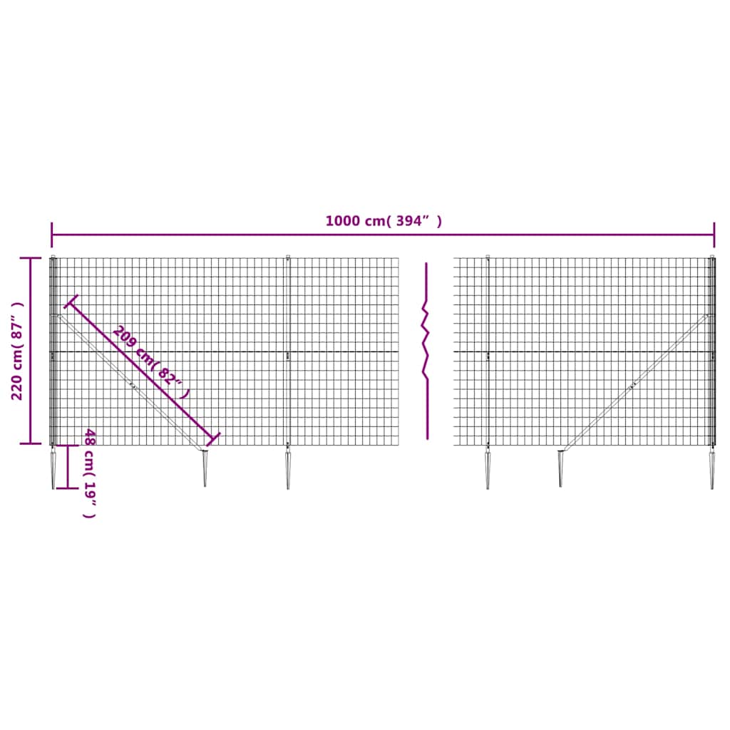 Maschendrahtzaun mit Bodenhülsen Anthrazit 2,2x10 m
