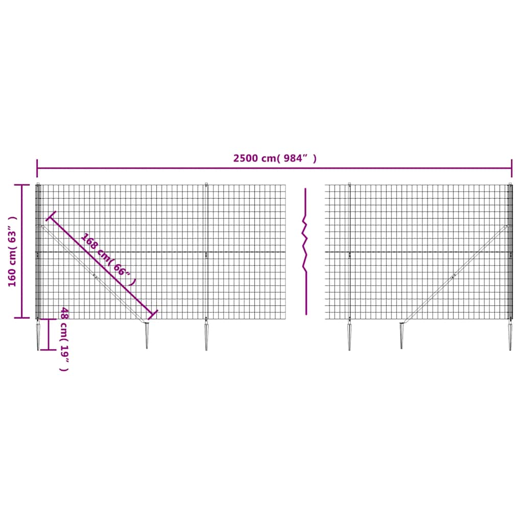 Maschendrahtzaun mit Bodenhülsen Anthrazit 1,6x25 m