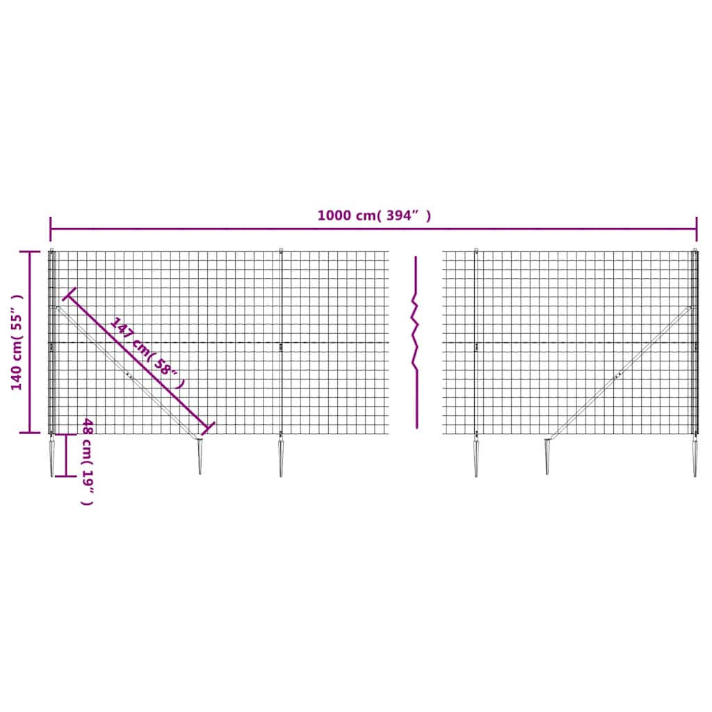 Maschendrahtzaun mit Bodenhülsen Anthrazit 1,4x10 m