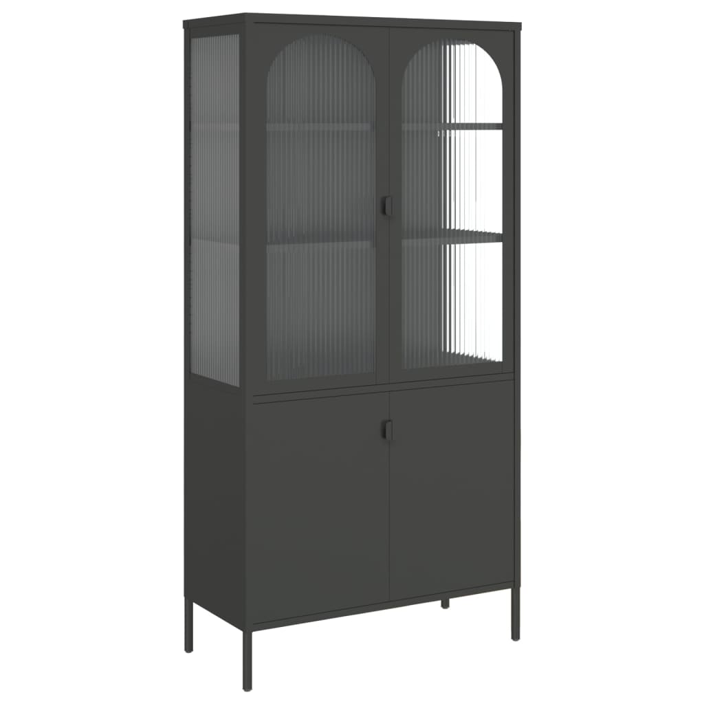 Highboard Sort 90x40x180 cm Glas og Stål