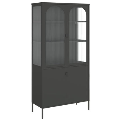 Highboard Sort 90x40x180 cm Glas og Stål