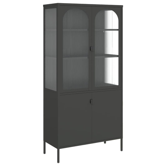 Highboard Sort 90x40x180 cm Glas og Stål