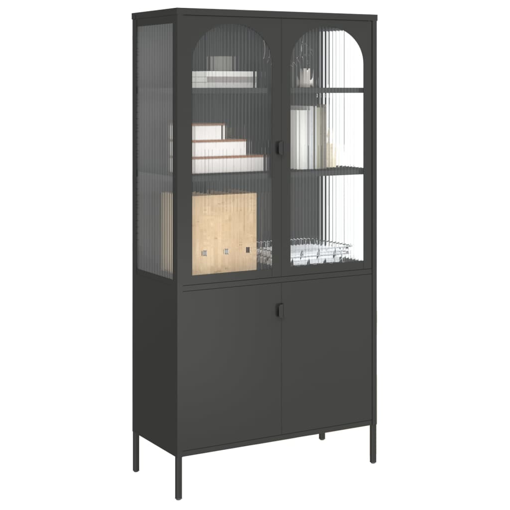 Highboard Sort 90x40x180 cm Glas og Stål