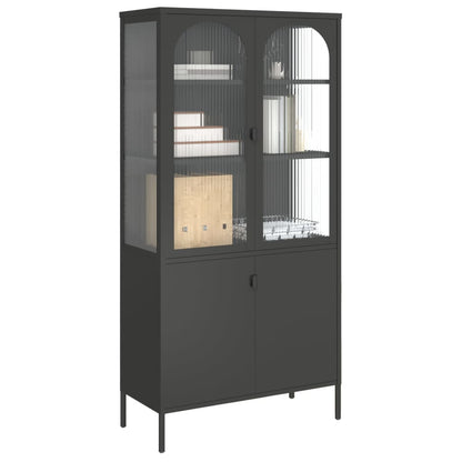 Highboard Sort 90x40x180 cm Glas og Stål