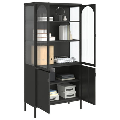 Highboard Sort 90x40x180 cm Glas og Stål