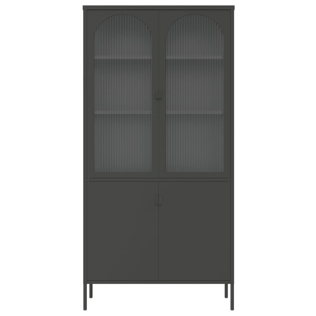 Highboard Sort 90x40x180 cm Glas og Stål