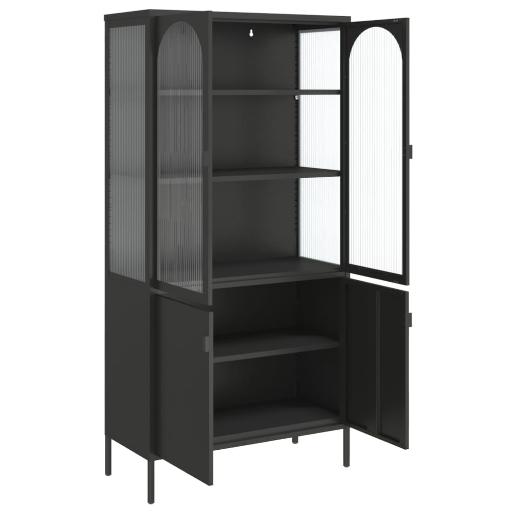 Highboard Sort 90x40x180 cm Glas og Stål