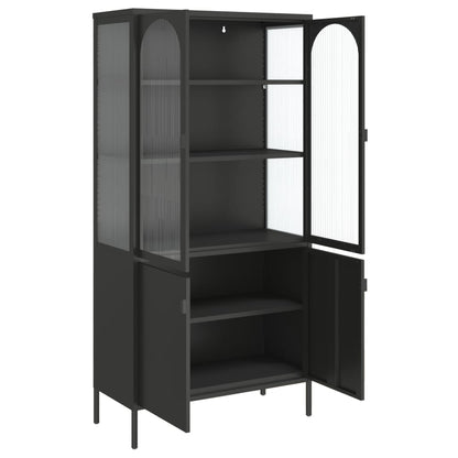 Highboard Sort 90x40x180 cm Glas og Stål