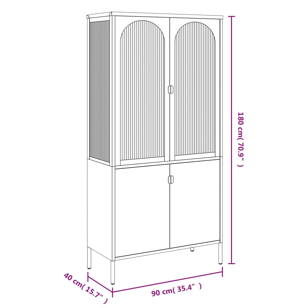 Highboard Sort 90x40x180 cm Glas og Stål