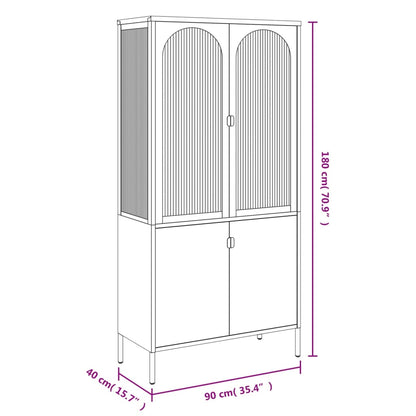 Highboard Sort 90x40x180 cm Glas og Stål
