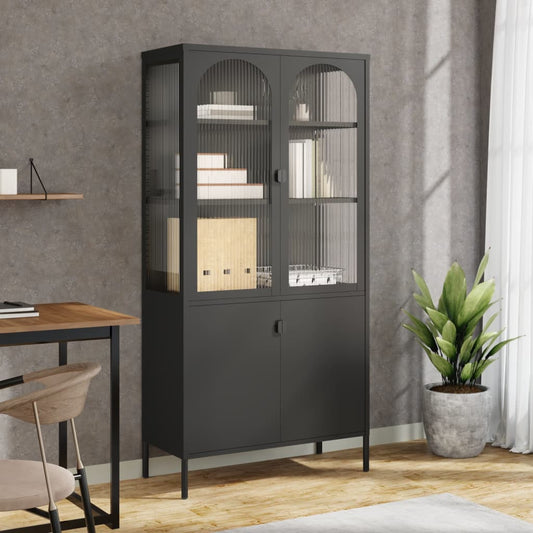 Highboard Sort 90x40x180 cm Glas og Stål