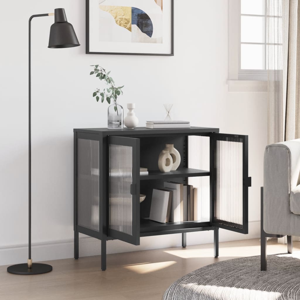 Skænk Sort 70x35x70 cm Glas og Stål