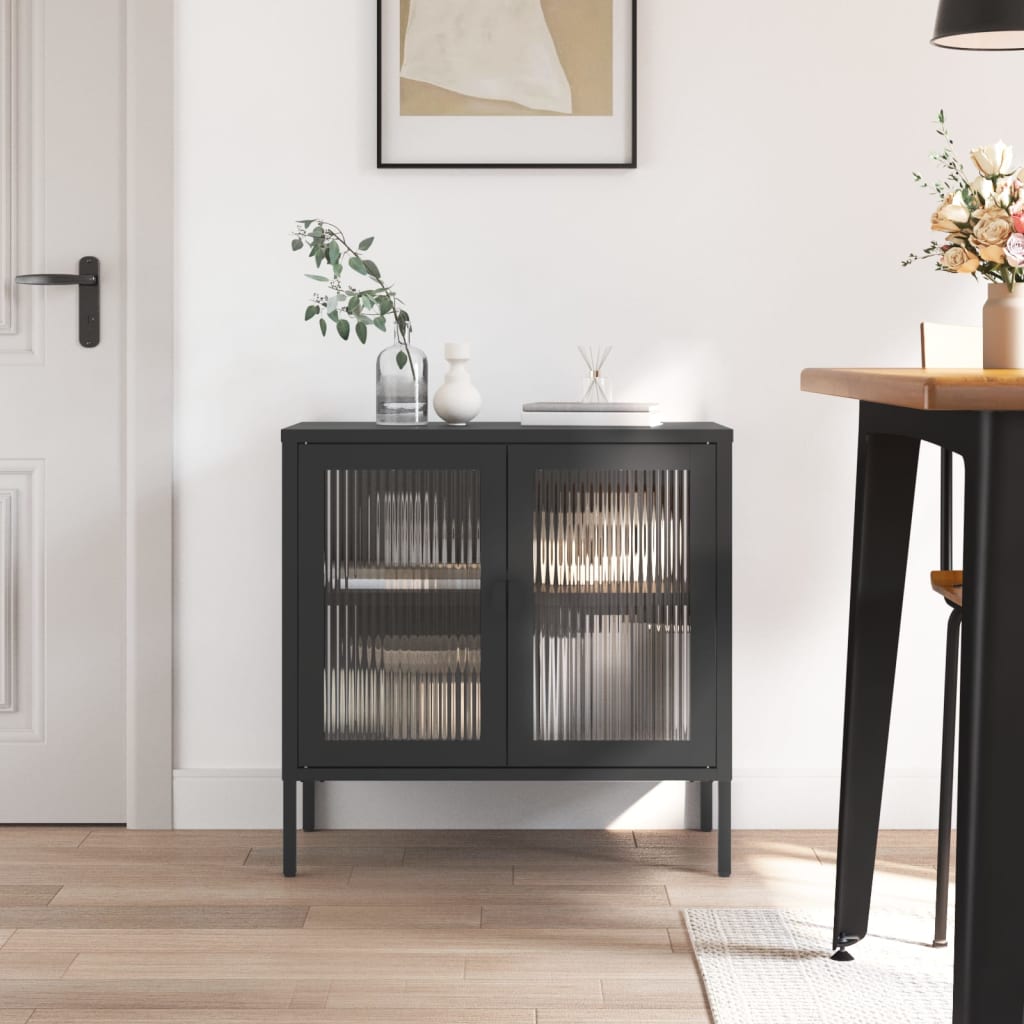Skænk Sort 70x35x70 cm Glas og Stål
