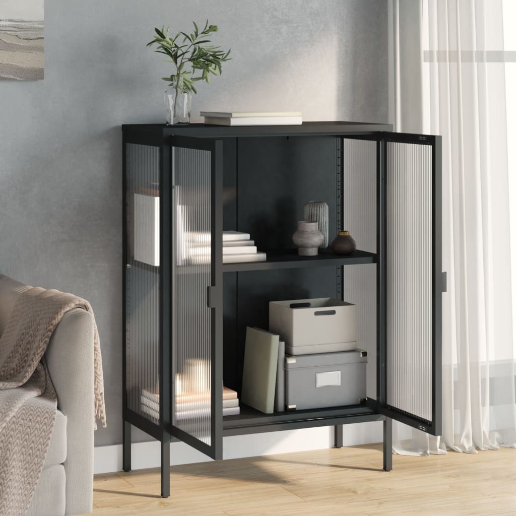 Skænk Sort 75x35x105 cm Glas og Stål