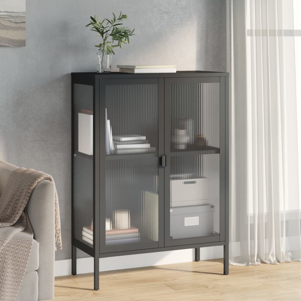 Skænk Sort 75x35x105 cm Glas og Stål