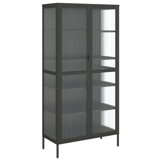 Highboard Sort 85x40x180 cm Glas og Stål