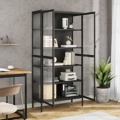 Highboard Sort 85x40x180 cm Glas og Stål