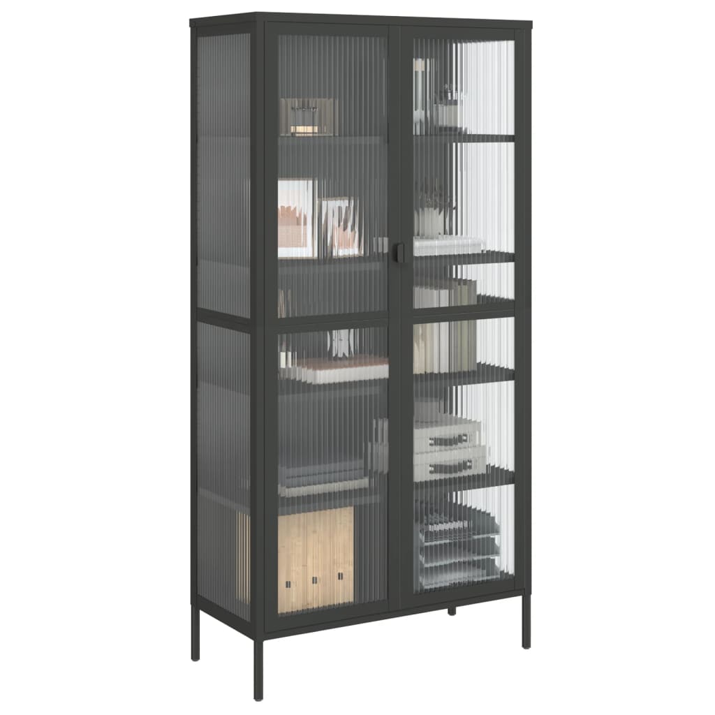 Highboard Sort 85x40x180 cm Glas og Stål