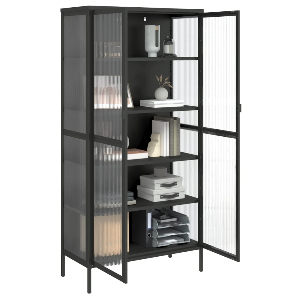 Highboard Sort 85x40x180 cm Glas og Stål