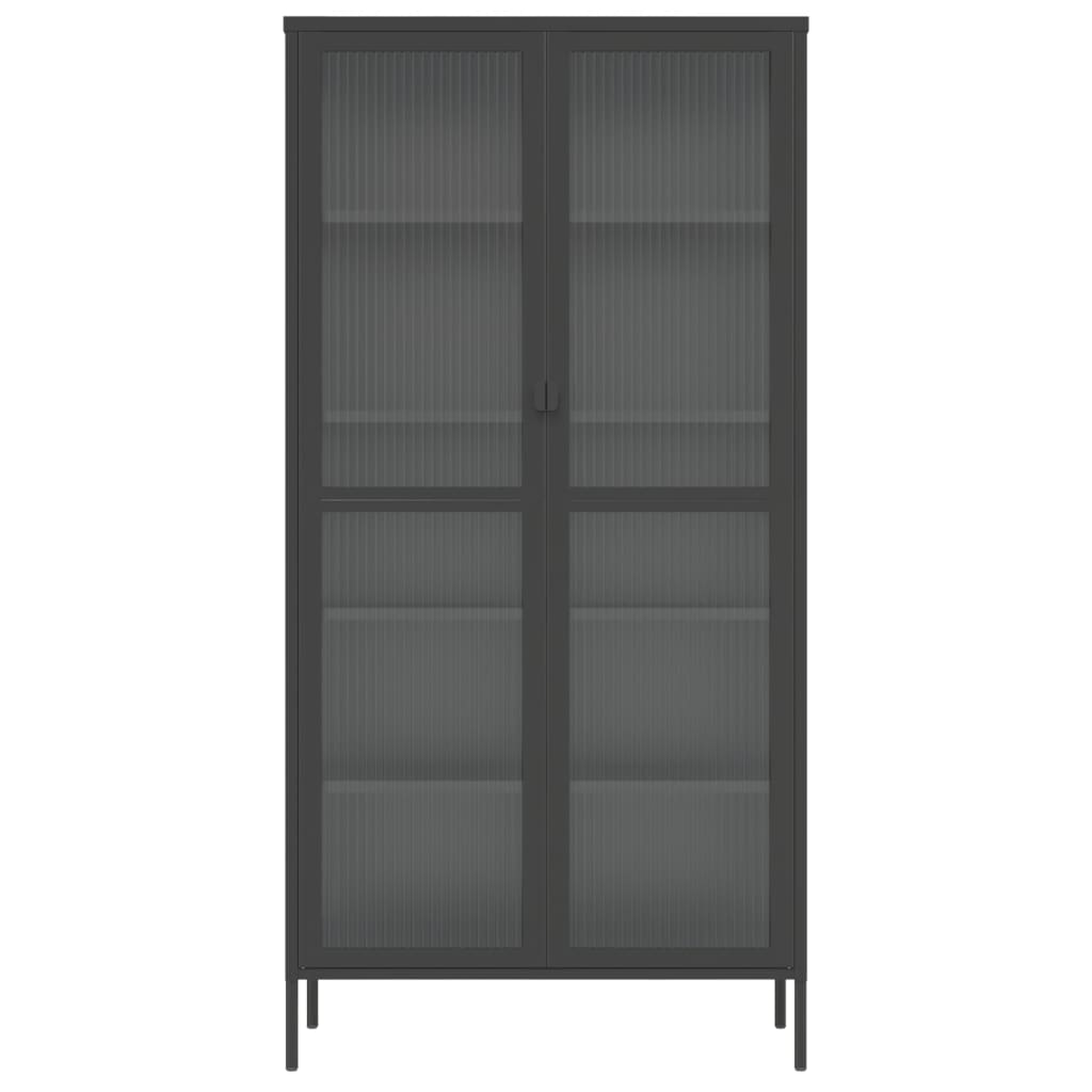 Highboard Sort 85x40x180 cm Glas og Stål