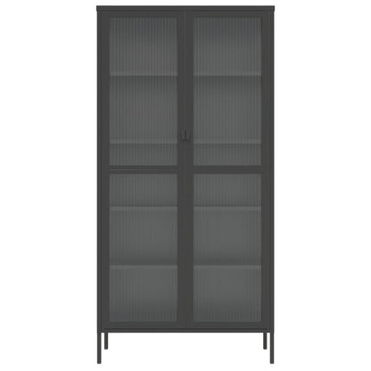 Highboard Sort 85x40x180 cm Glas og Stål