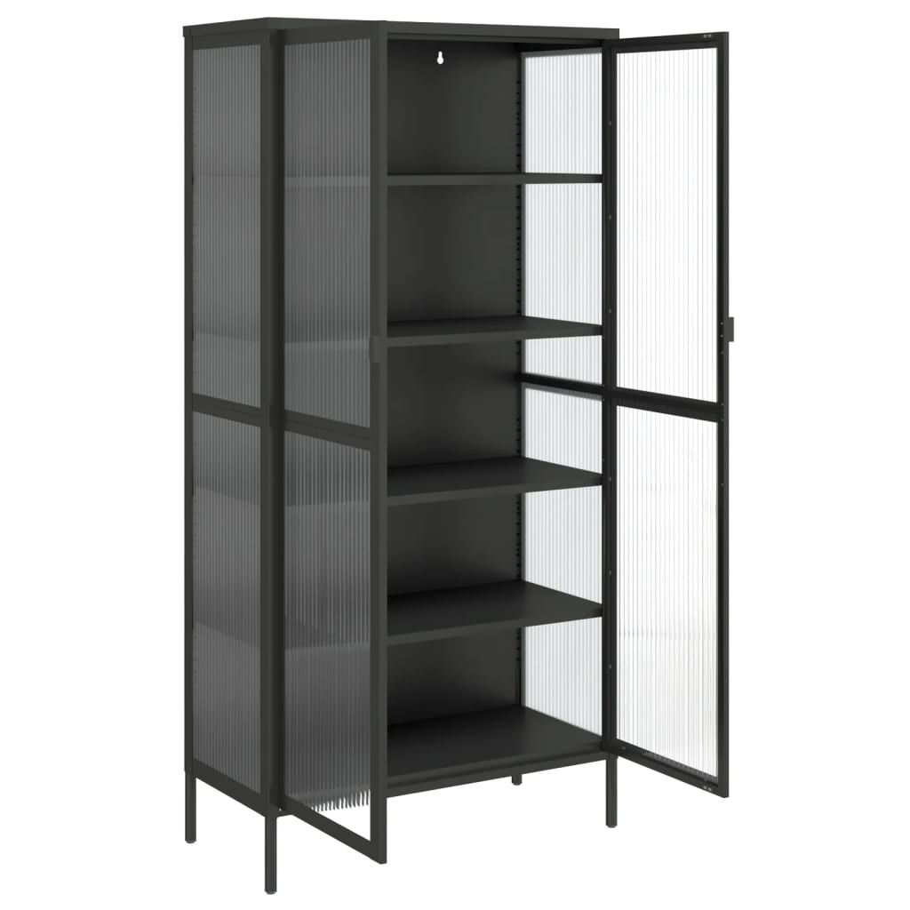 Highboard Sort 85x40x180 cm Glas og Stål