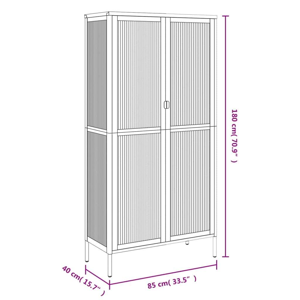 Highboard Sort 85x40x180 cm Glas og Stål
