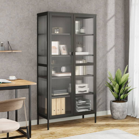 Highboard Sort 85x40x180 cm Glas og Stål