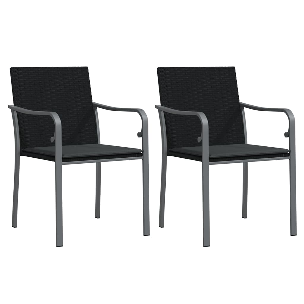 Havestole med hynder 2 stk Sort 56x59x84 cm Poly Rattan