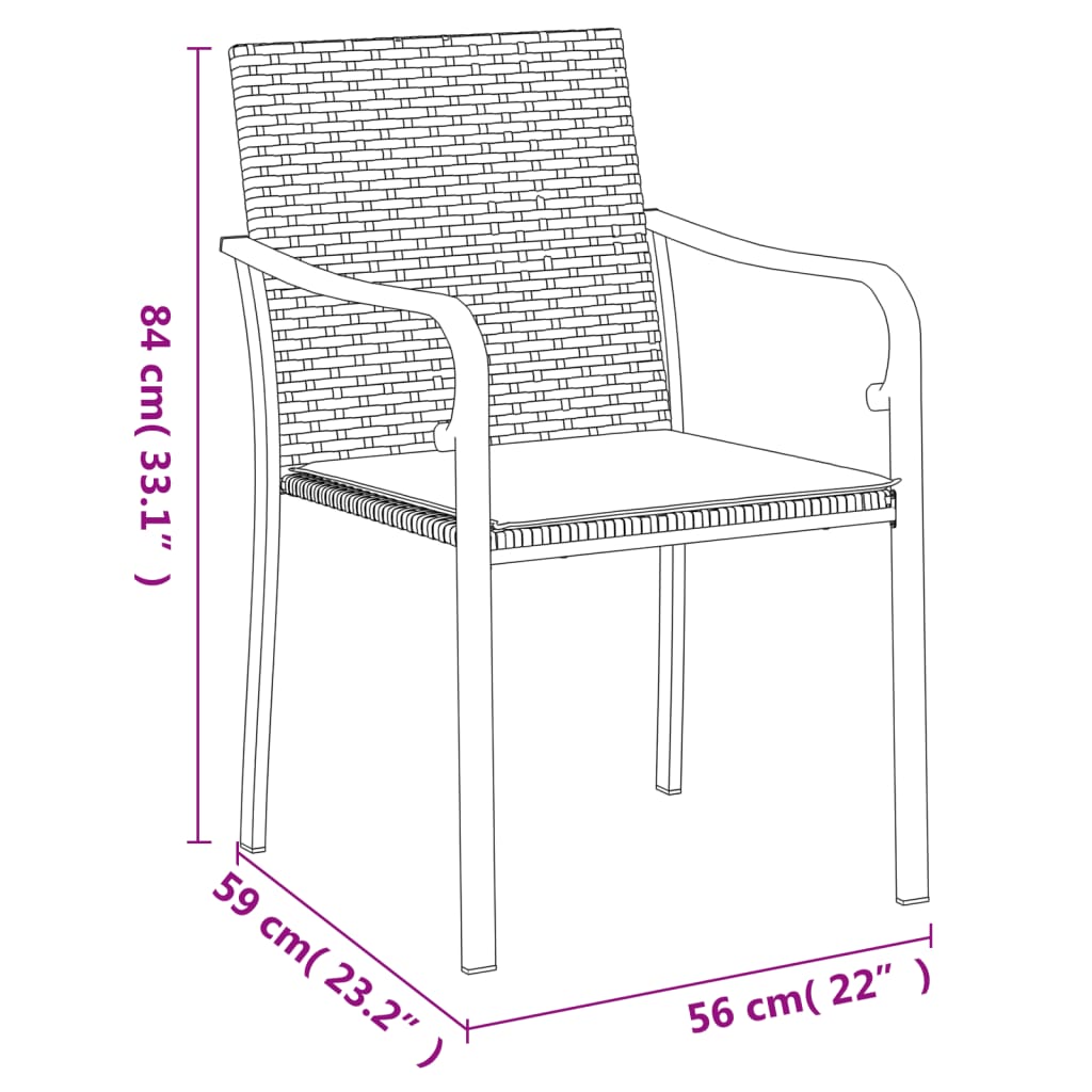 Havestole med hynder 2 stk Sort 56x59x84 cm Poly Rattan