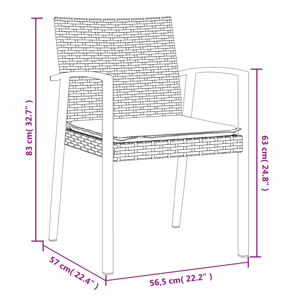 Havestole med hynder 2 stk Brun 56,5x57x83 cm Polyrattan